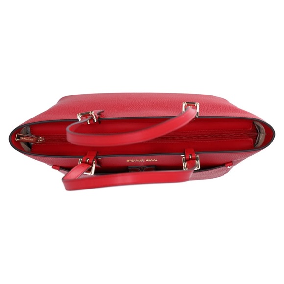 Michael Kors Jet Set Travel Medium Double Pocket Tote Vegan Leather Bright Red